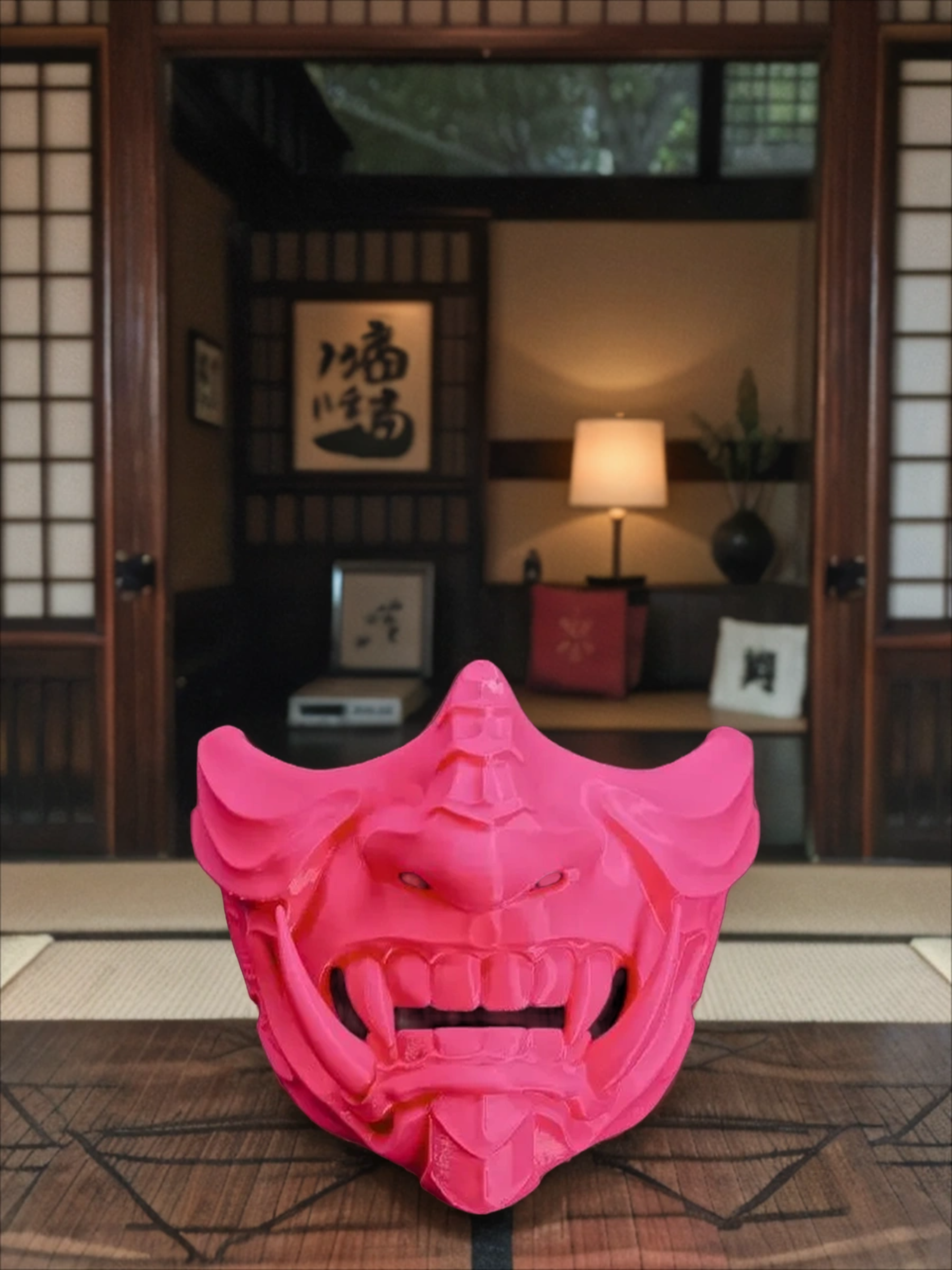 POAC Маска японская демон Они Розовая флуоресцентная