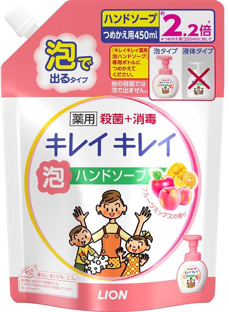 Lion Kirei Kirei Жидкое антибактериальное мыло-пенка для рук с ароматом фруктового микса 450 мл в мягкой упаковке