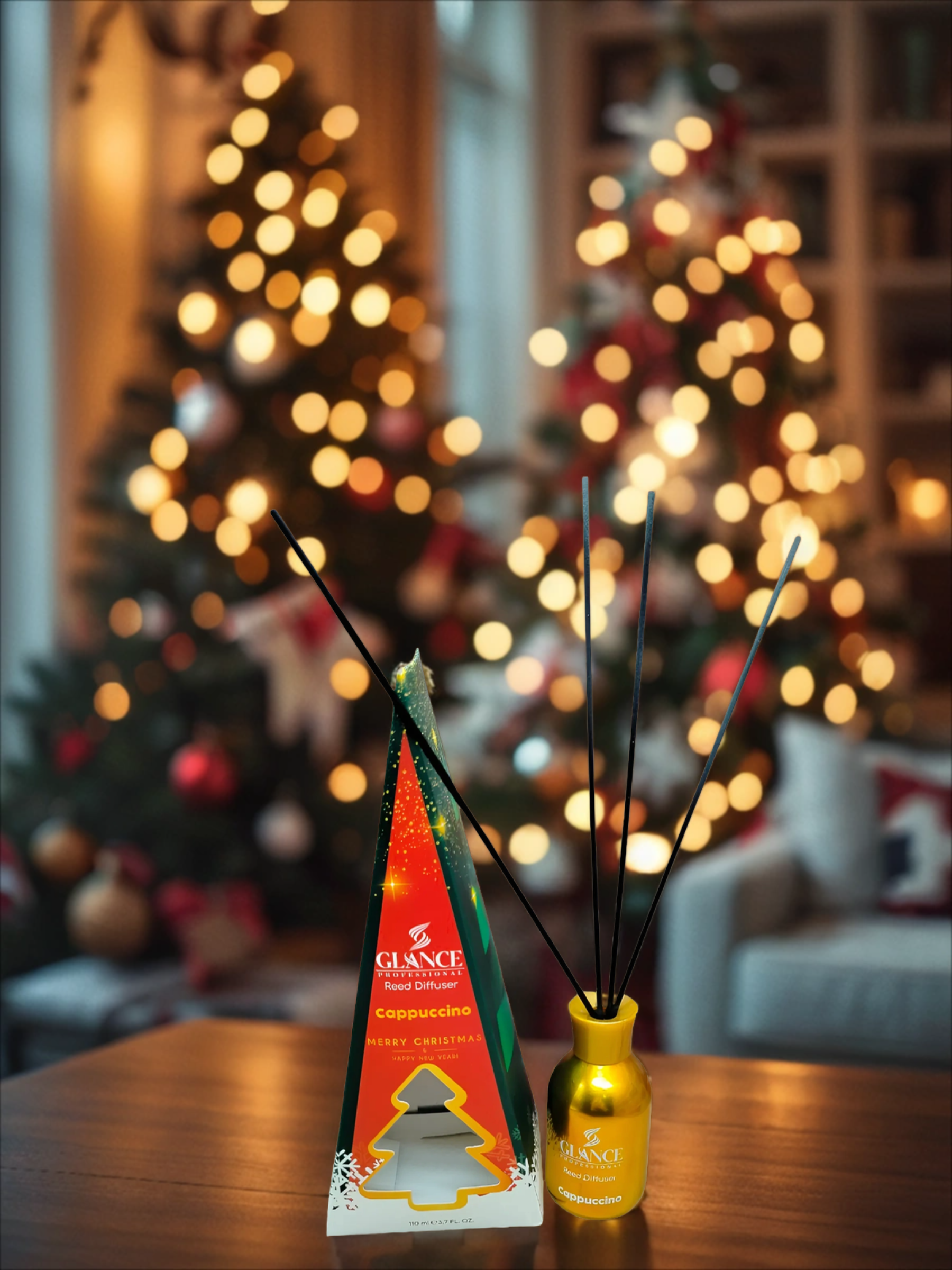 Glance Professional Reed Diffuser Merry Christmas & Happy New Year Cappuccino Ароматический диффузор для дома с палочками Капучино 110 мл