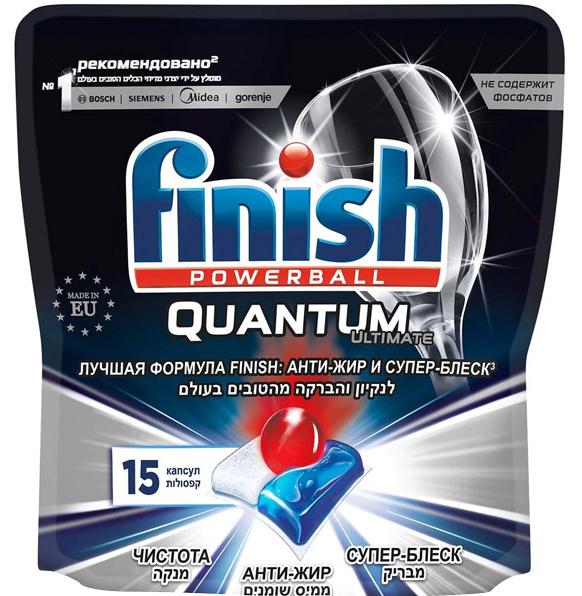 Finish PowerBall Quantum Ultimate Капсулы для посудомоечной машины 15 шт в zip-пакете