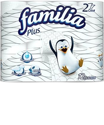 Famillia Plus Туалетная бумага 2-ух слойная Белая 12 рулонов