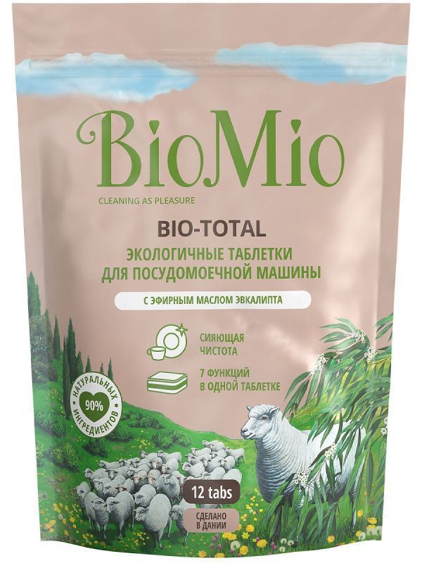BioMio Bio-Total Экологичные таблетки для посудомоечной машины 7 в 1 с эфирным маслом эвкалипта 12 шт
