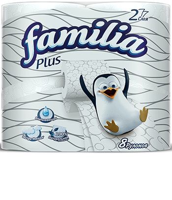 Famillia Plus Туалетная бумага 2-ух слойная Белая 8 рулонов