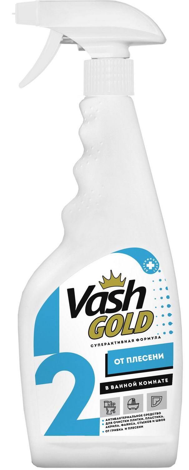 Vash Gold 2 От плесени в ванной комнате Спрей антибактериальный для очистки плитки, пластика, акрила, фаянса, стыков и швов от грибка и плесени 500 мл