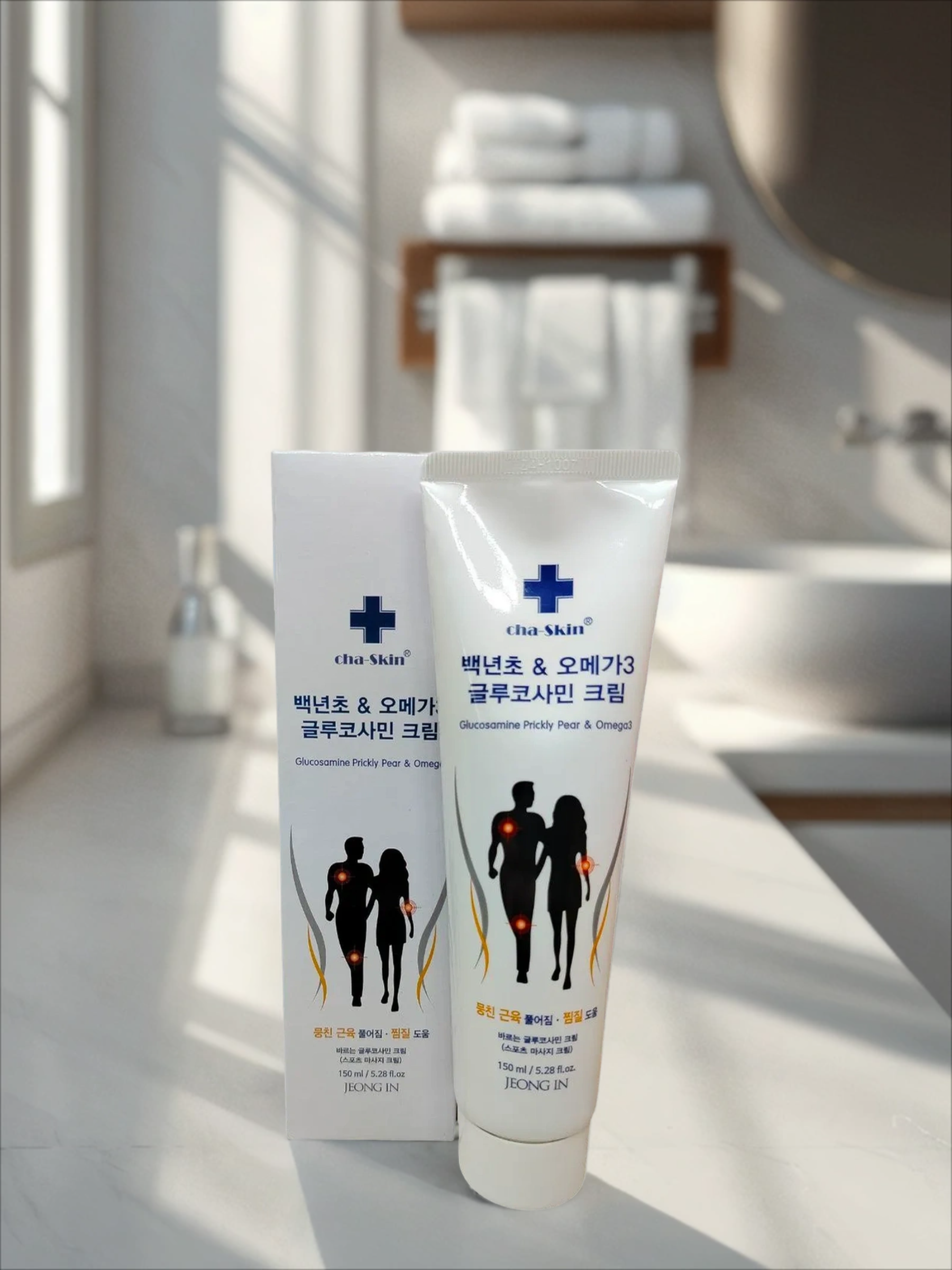 Jeong In Cha-Skin Glucosamine Precly Pear & Omega 3 Крем обезболивающий с лечебными травами, глюкозамином и Омега 3 от болев в мышцах и суставах 150 гр