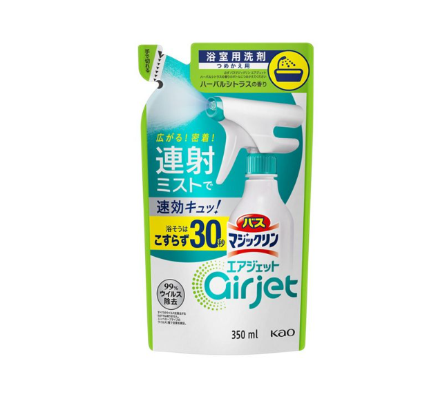 Kao Magiclean Bath Cleaner Airjet Спрей-пенка для ванной комнаты экспресс с ароматом трав и цитруса 350 мл запасной блок