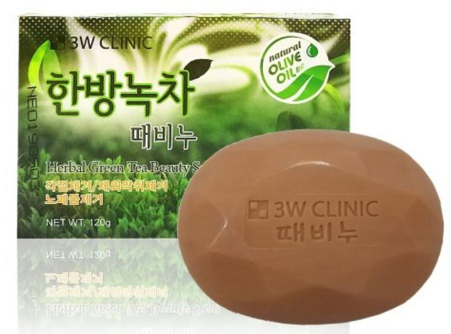 3W Clinic Soap Green Tea Мыло косметическое для лица и тела с зеленым чаем 120 гр