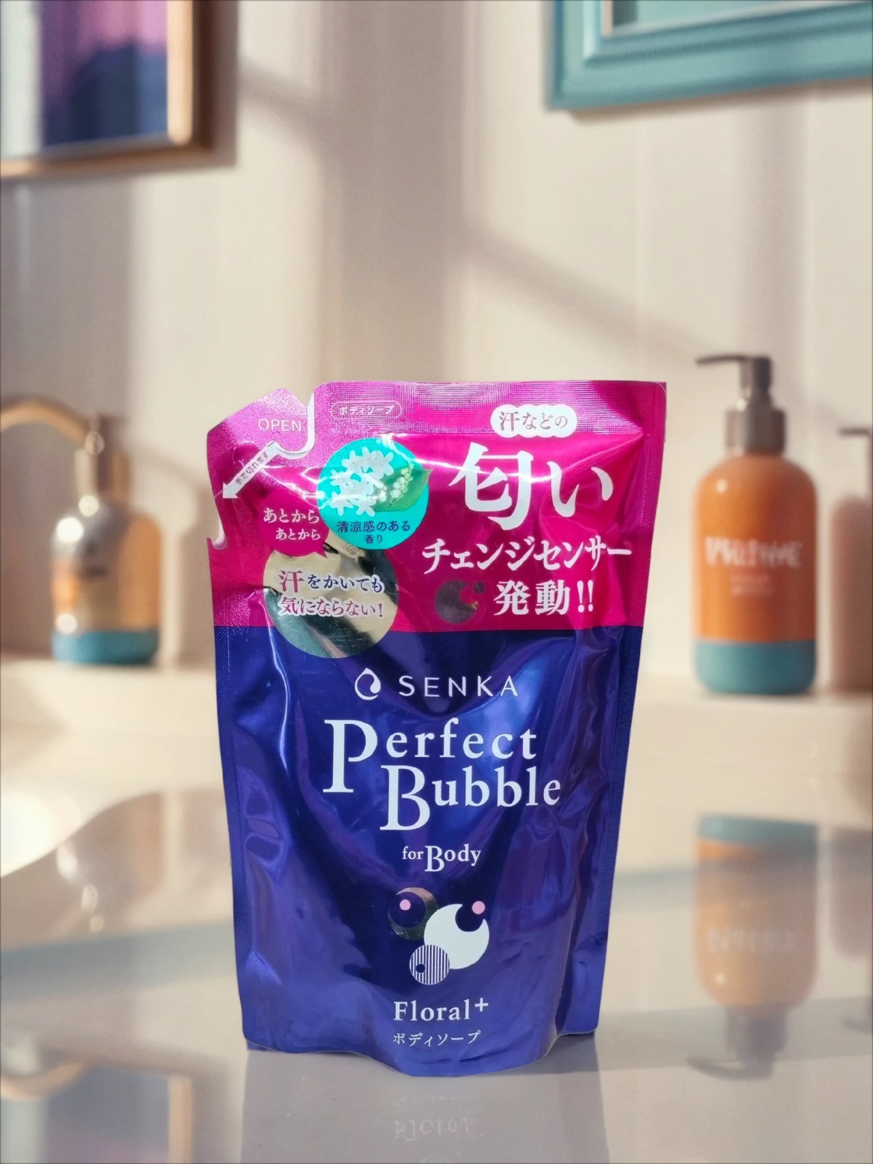 Fine Today Senka Perfect Bubble Дезодорирующий гель для душа с эффектом увлажнения с гиалуроновой кислотой с цветочным ароматом 350 мл запасной блок