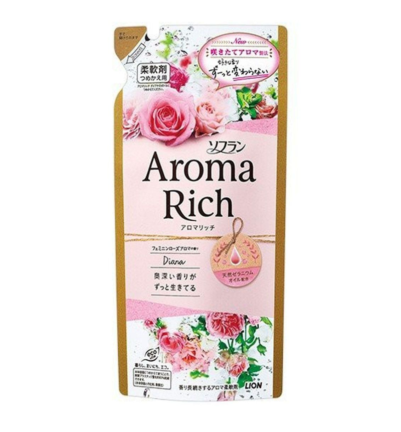 Lion Soflan Aroma Rich Diana Кондиционер для белья с натуральными ароматическими маслами 380 мл сменный блок