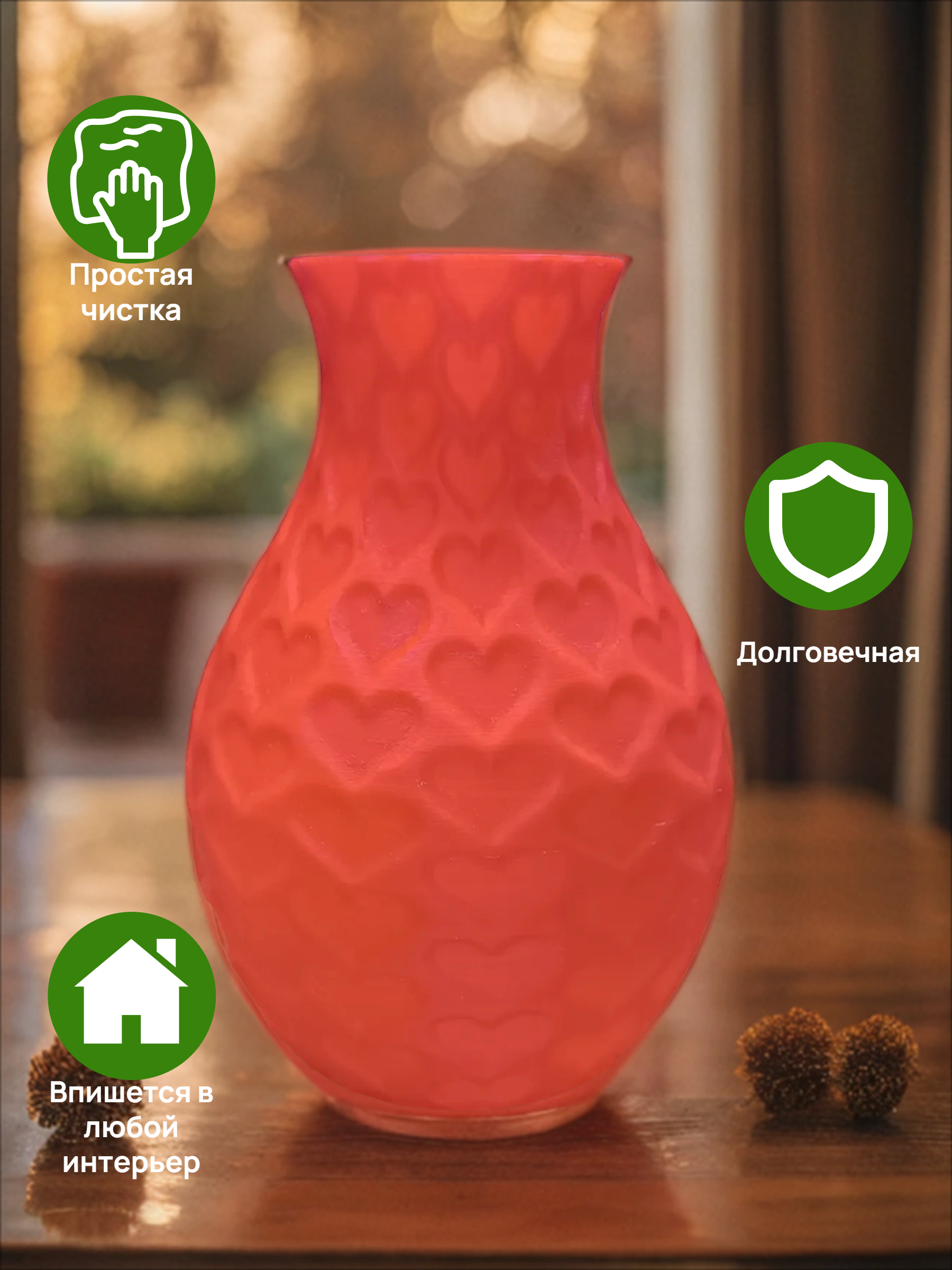 POAC Ваза декоративная для сухоцвета Сердце Красная