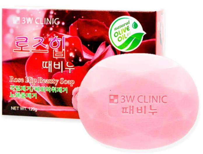 3W Clinic Soap Rose Мыло косметическое для лица и тела с шиповником 120 гр