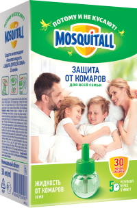 Mosquitall Защита для всей семьи Жидкость инсектицидная от комаров для электрофумигатора 30 ночей 30 мл