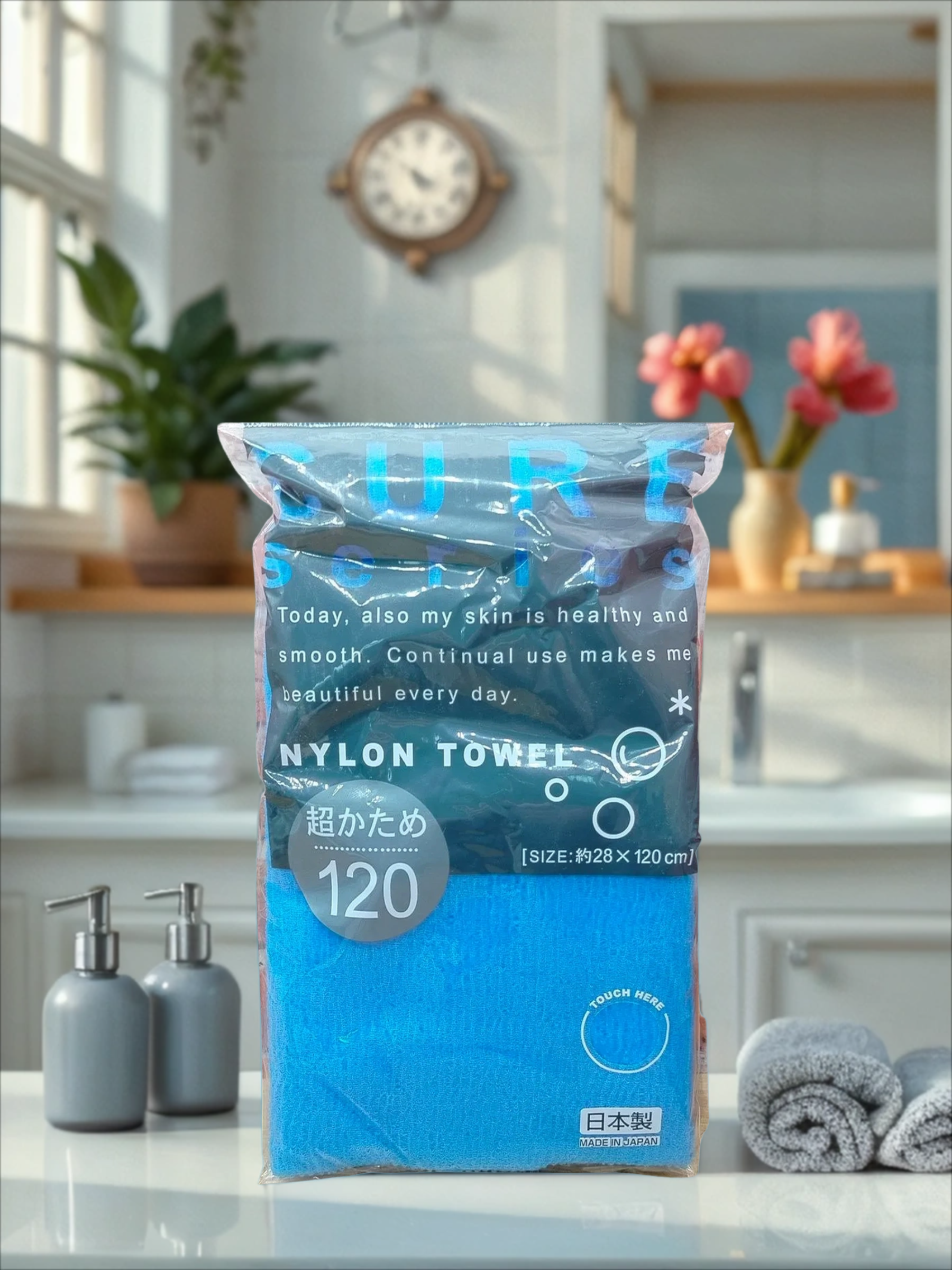 Ohe Cure Массажная мочалка нейлоновая для тела супержесткая Синяя 120 см