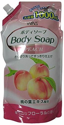 Wins Body Soap Peach Крем-мыло для душа увлажняющее с экстрактом листьев персика 1000 мл в мягкой упаковке