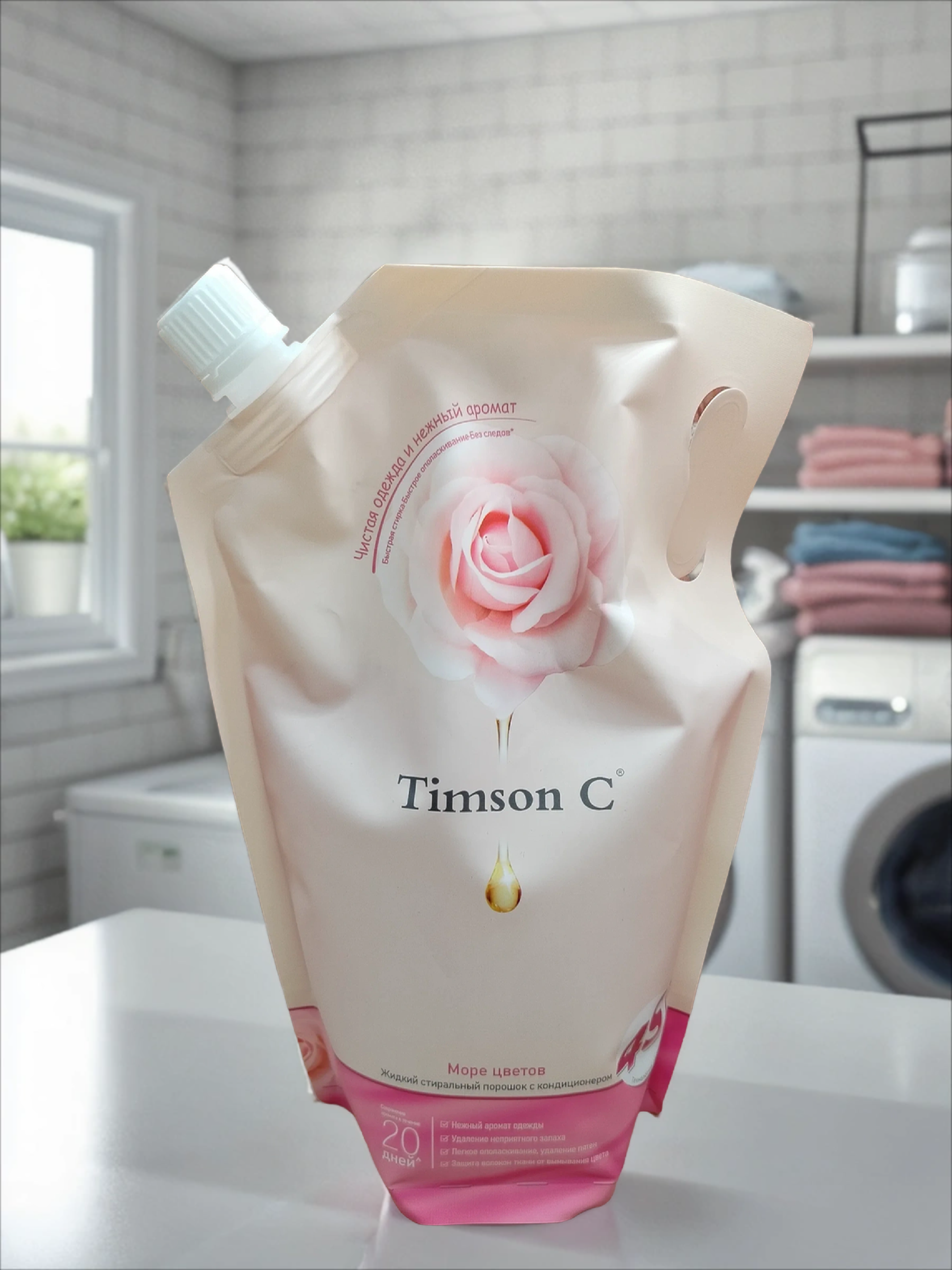 Timson C Гель для стирки с кондиционером Море цветов 1,25 кг в мягкой упаковке на 62 стирки