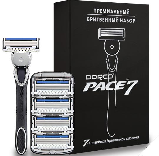 Dorco PACE 7 Премиальный бритвенный набор: Станок бритвенный с 7 лезвиями + 4 сменные кассеты