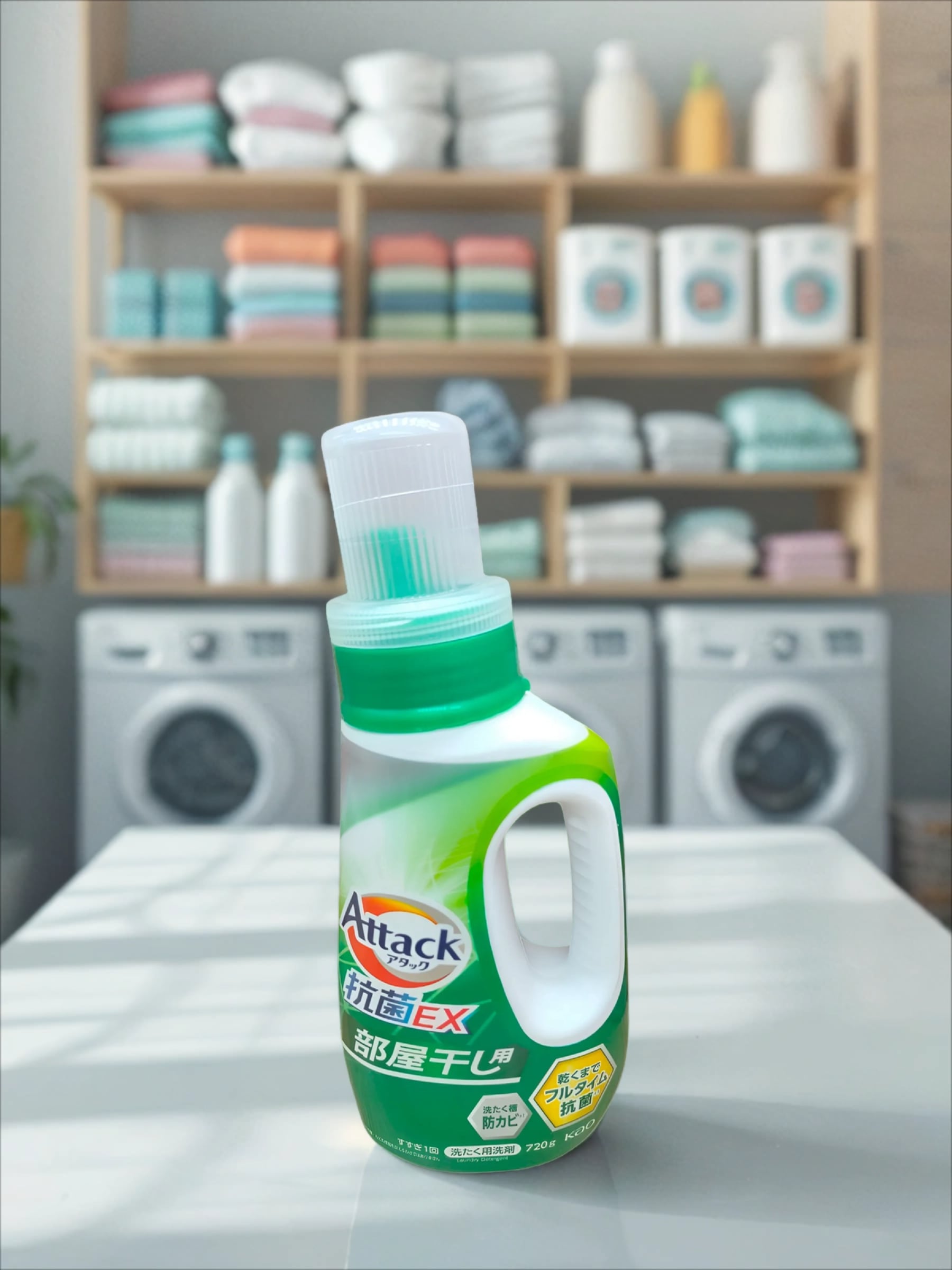 Kao Attack EX Gel Высокоэффективный антибактериальный гель для стирки и сушки в помещении с ароматом зелени 720 гр