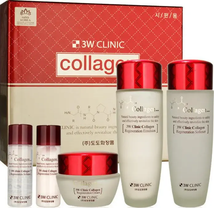 3W Clinic Collagen Skin Care 3 Set Набор для ухода за лицом Крем 60 мл, Эмульсия 150 мл + 30 мл, Тоник 150 мл + 30 мл