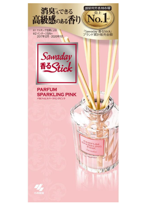 Kobayashi Sawaday Stick Parfum Sparkling Pink Натуральный аромадиффузор для дома с цветочно-фруктовым ароматом стеклянный флакон 70 мл + 8 палочек