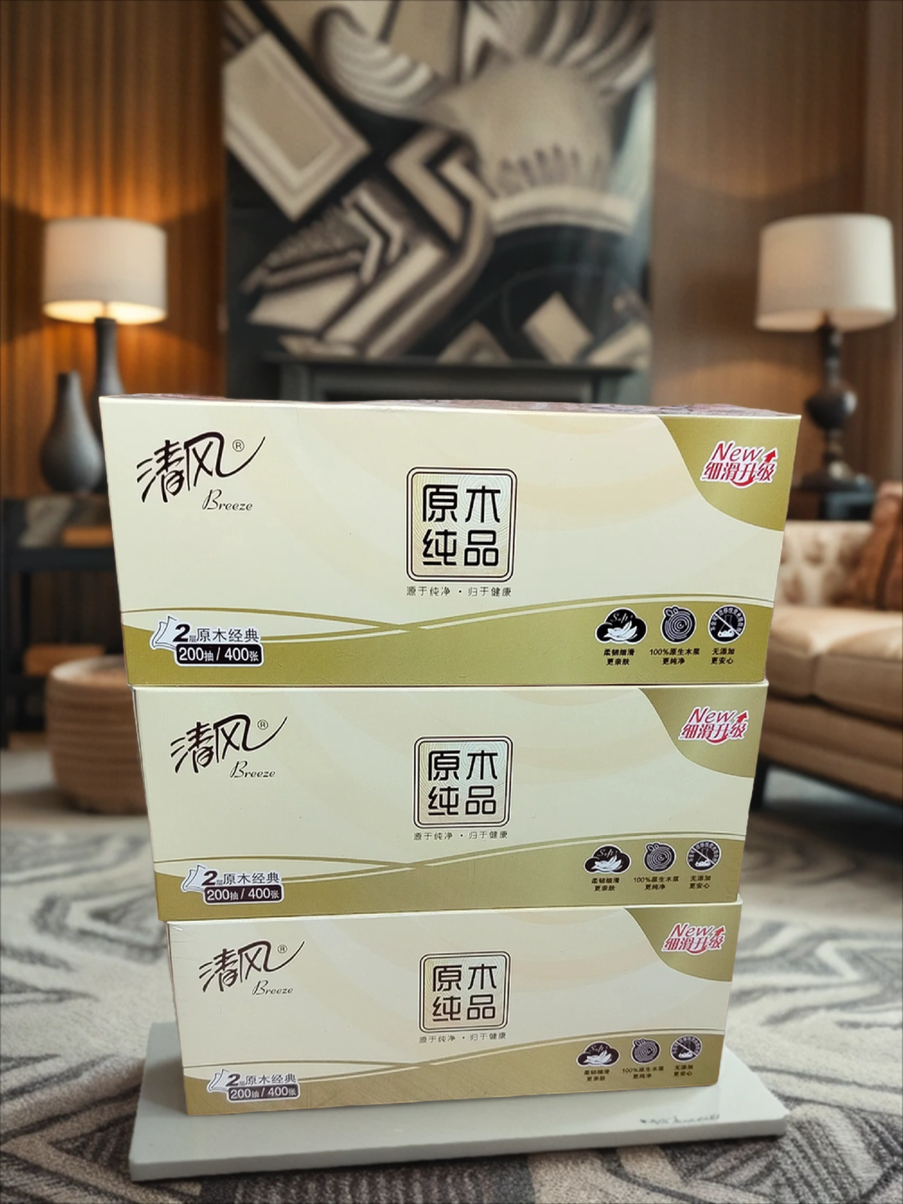 Gold Hong Breeze Салфетки-выдергужки бумажные плотные 200 шт 3 коробки