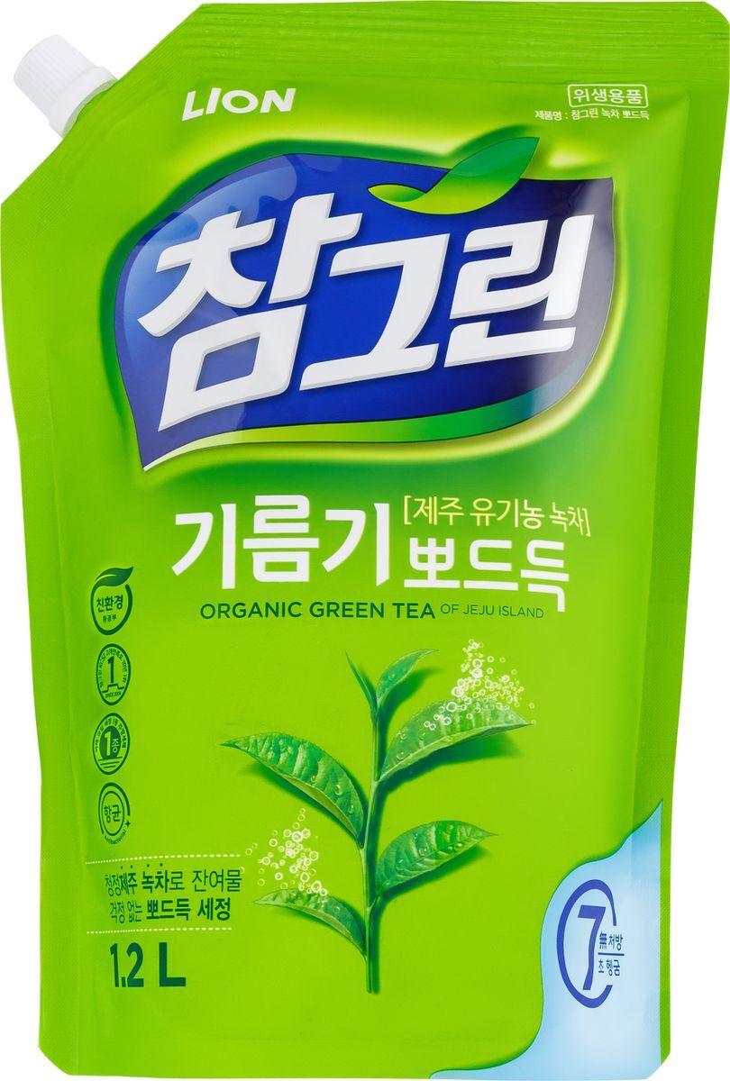 Lion Chamgreen Средство для мытья посуды, овощей и фруктов Зеленый чай 1,2 л в мягкой упаковке