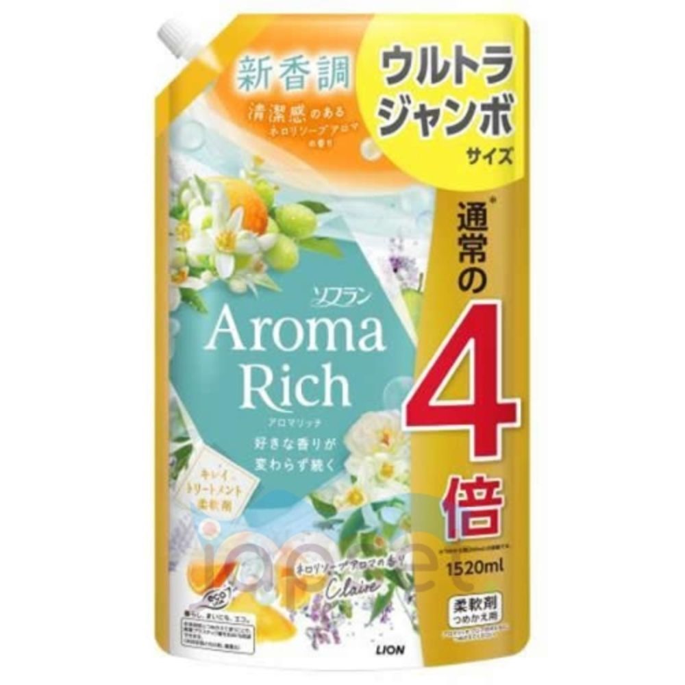 Lion Soflan Aroma Rich Claire 258 Кондиционер для белья с натуральными ароматическими маслами 1520 мл в мягкой упаковке