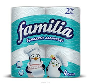 Famillia Полотенца бумажные Белые 2-ух слойные 4 рулона 100листов