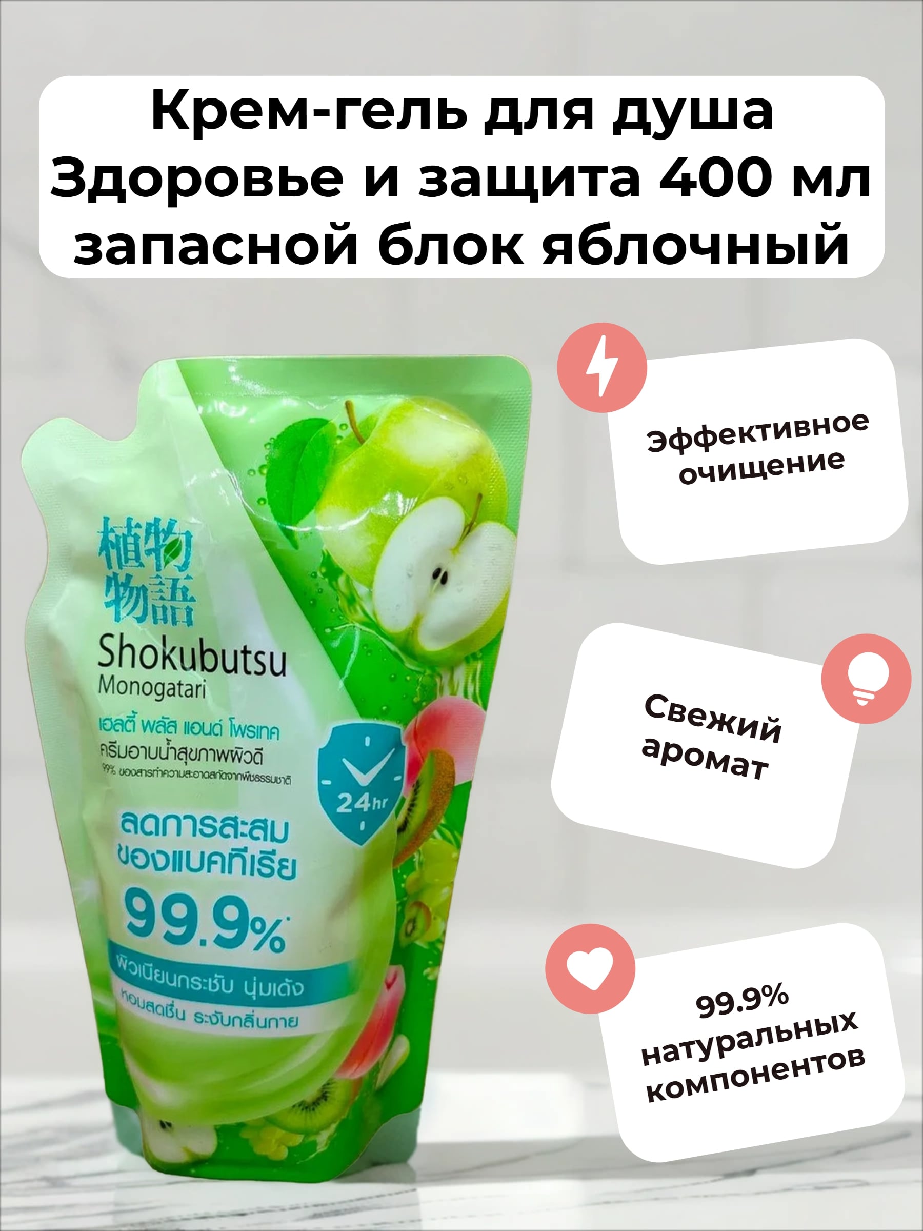 Lion Shokubutsu Healthy Plus & Protect Крем-гель для душа Свежесть и защита 400 мл запасной блок