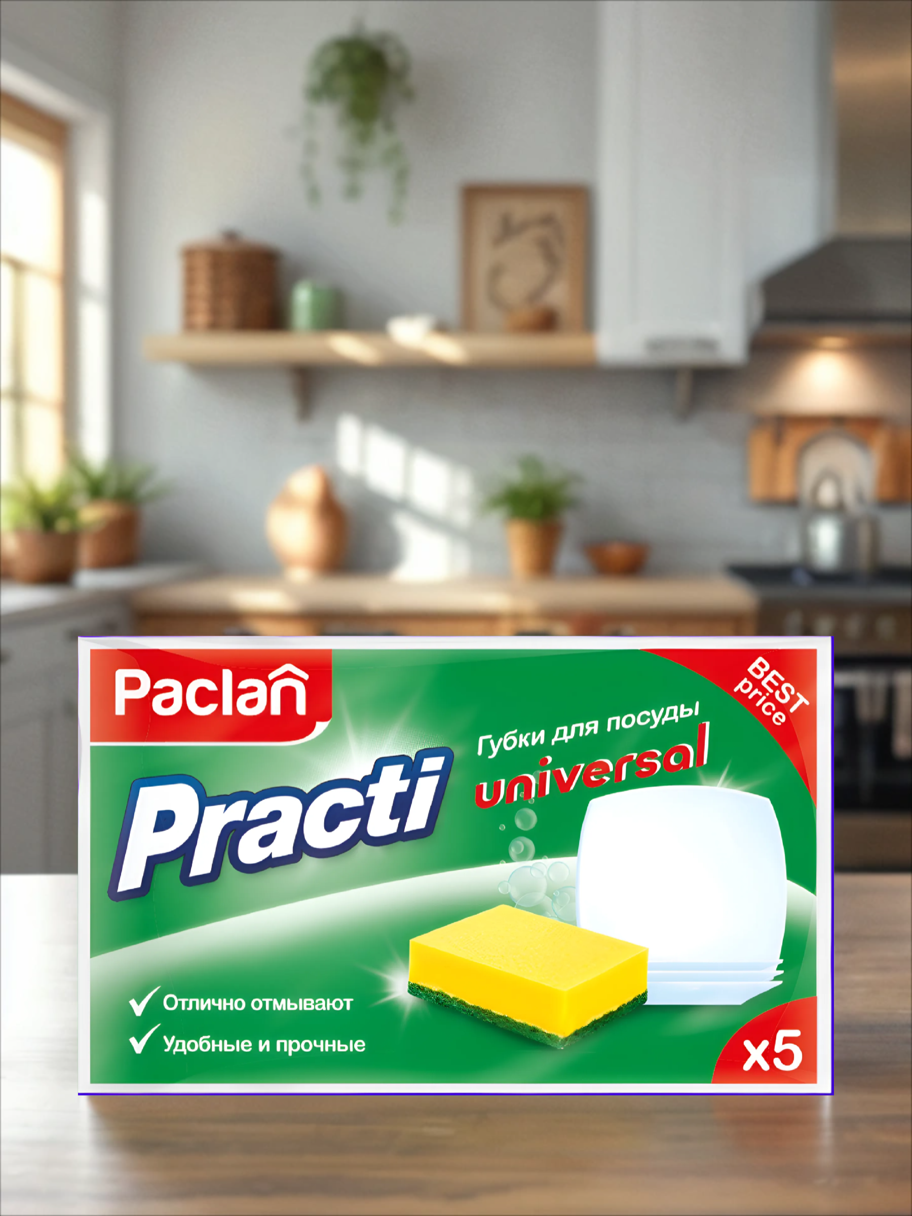 Paclan Practi Universal Губки для мытья посуды универсальные 5 шт