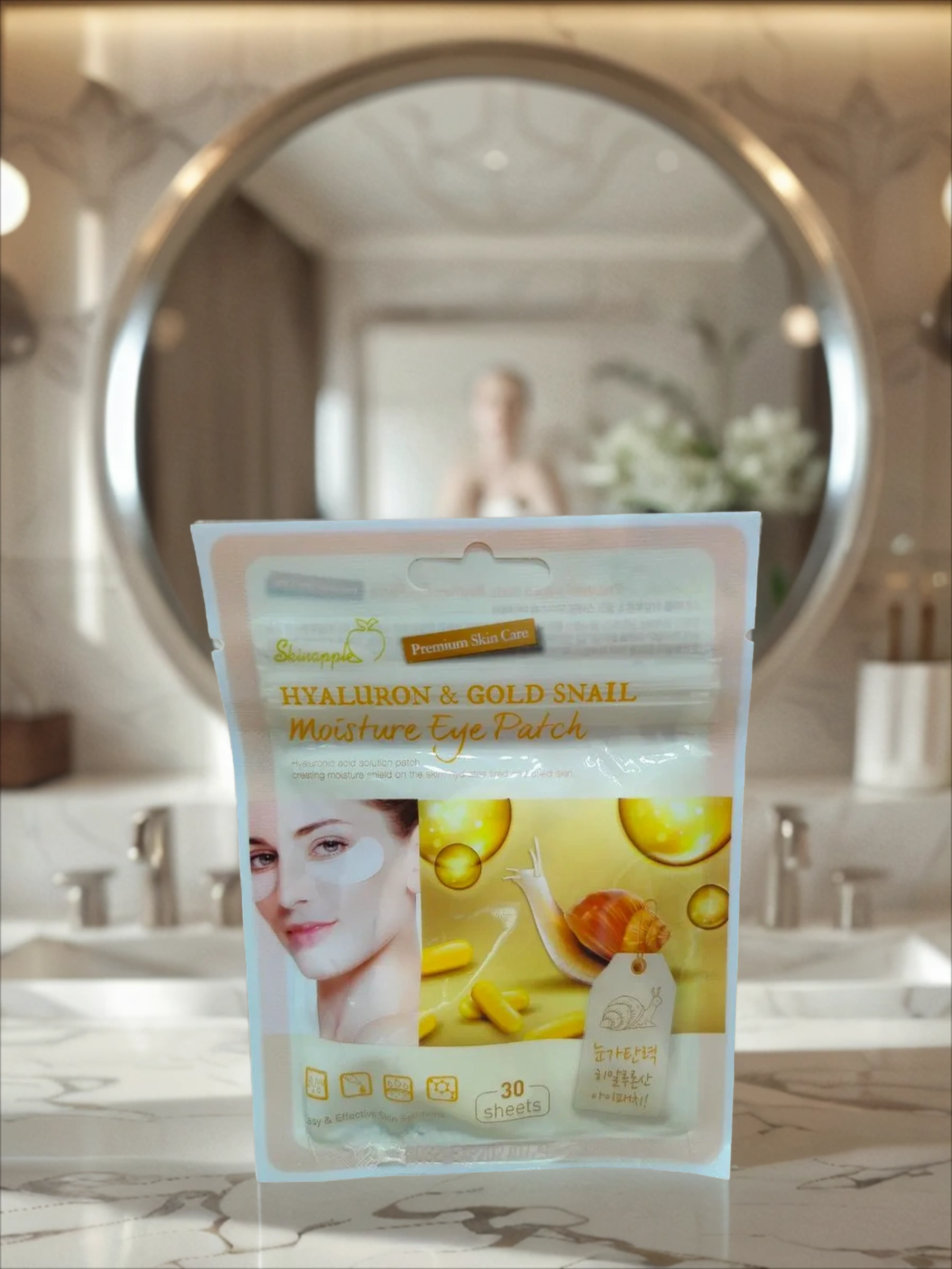 SkinApple Hyaluron & Gold Snail Патчи для кожи вокруг век с гиалуроновой кислотой, золотом и слизью улитки 30 шт