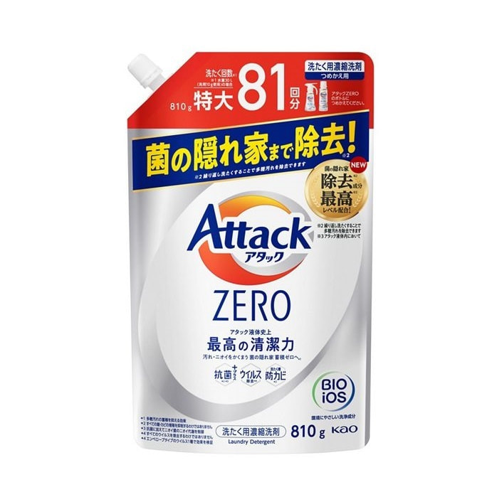 Kao Attack Zero One Суперконцентрированный гель для стирки Листва и Морской бриз 810 гр в мягкой упаковке