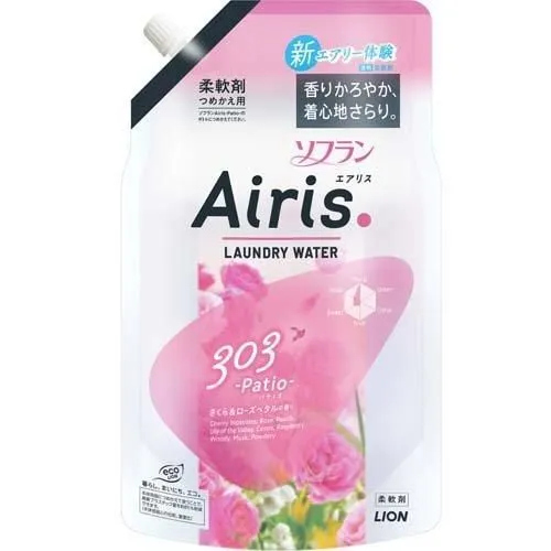 Lion Soflan Airis 303 Patio Ополаскиватель для белья с ароматом сакуры, роз и персика 850 мл в мягкой упаковке