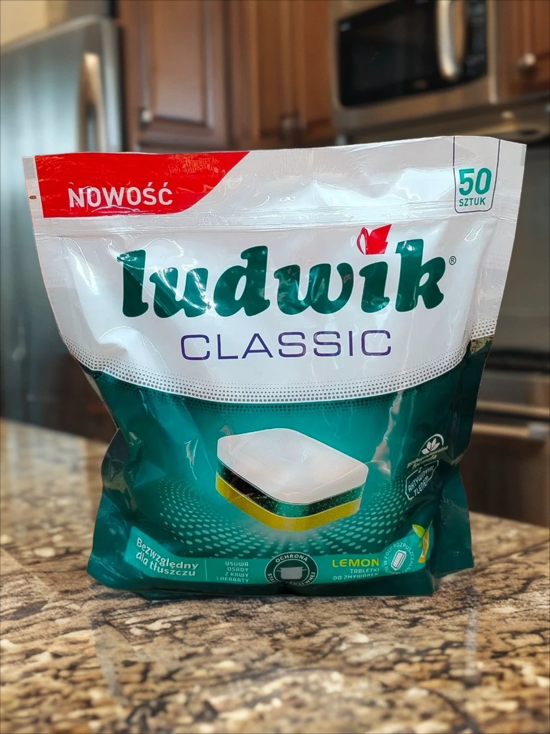 Ludwik Classic Active Oxy Power Таблетки для посудомоечных машин в растворимой пленке запах лимона 50 шт