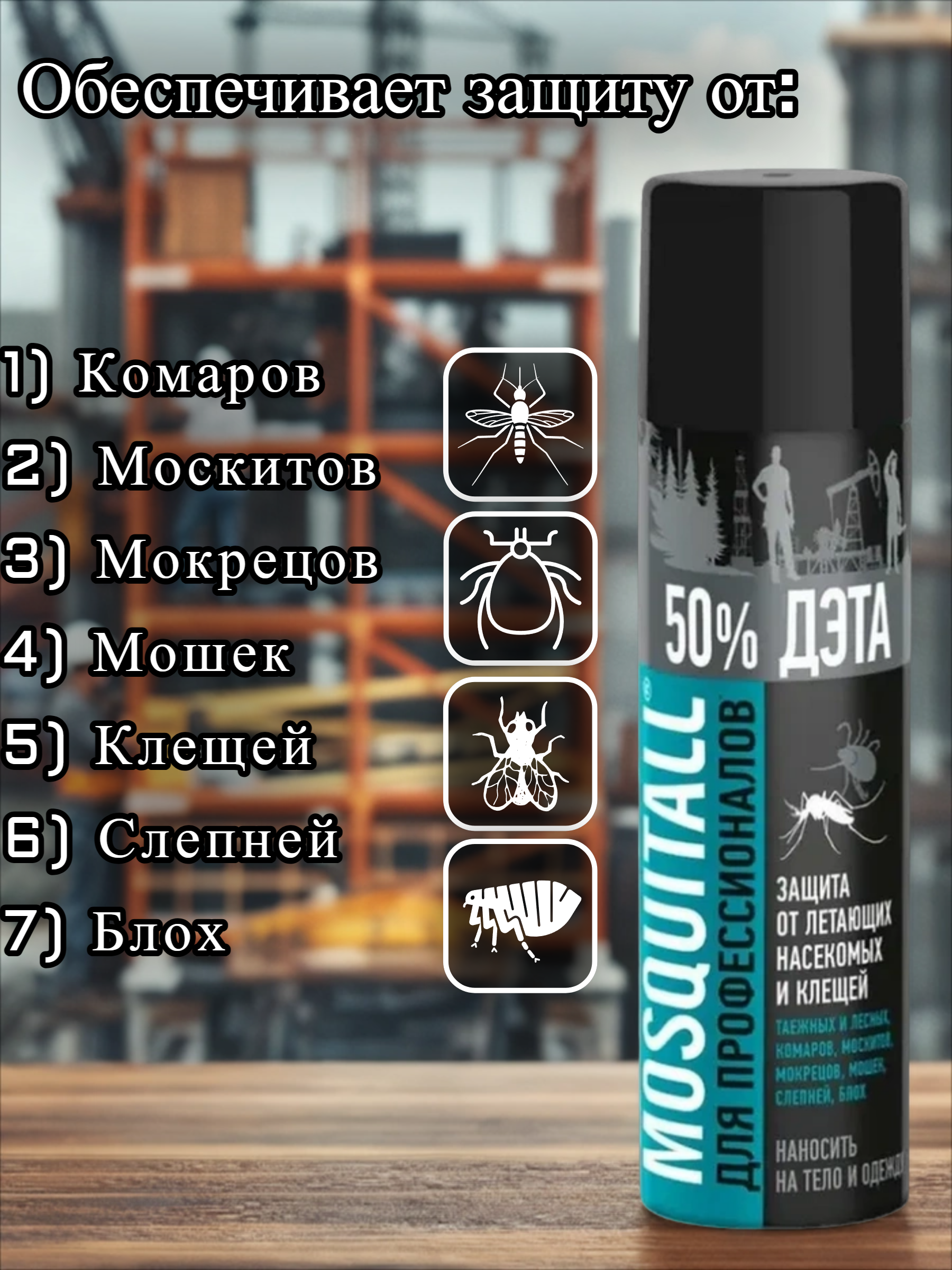 Mosquitall для профессионалов от Летающих насекомых и Клещей Аэрозоль репеллентный от комаров, клещей и москитов для нанесения на тело и одежду 200 мл