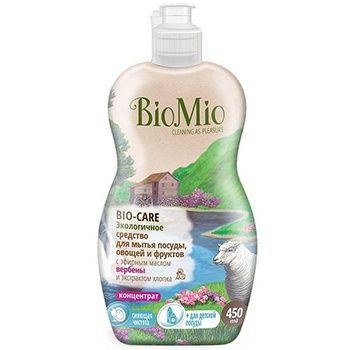 BioMio Bio-Care Экологичное концентрированное средство для мытья посуды, овощей и фруктов с экстрактом хлопка и эфирным маслом Вербены 450 мл