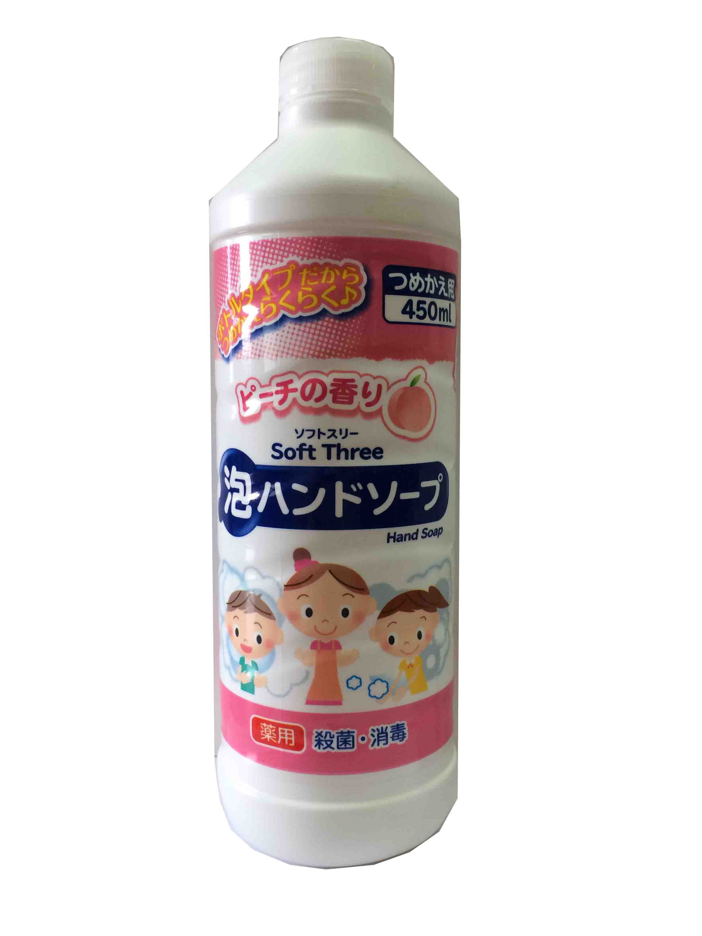 Mitsuei Soft Three Нежное антисептическое пенное мыло для рук с ароматом персика 450 мл сменный флакон