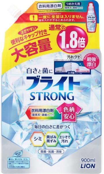 Lion Bright Strong Гель-отбеливатель кислородный для стройких загрязнений Супер Яркость с антибактериальным эффектом 900 мл в мягкой упаковке