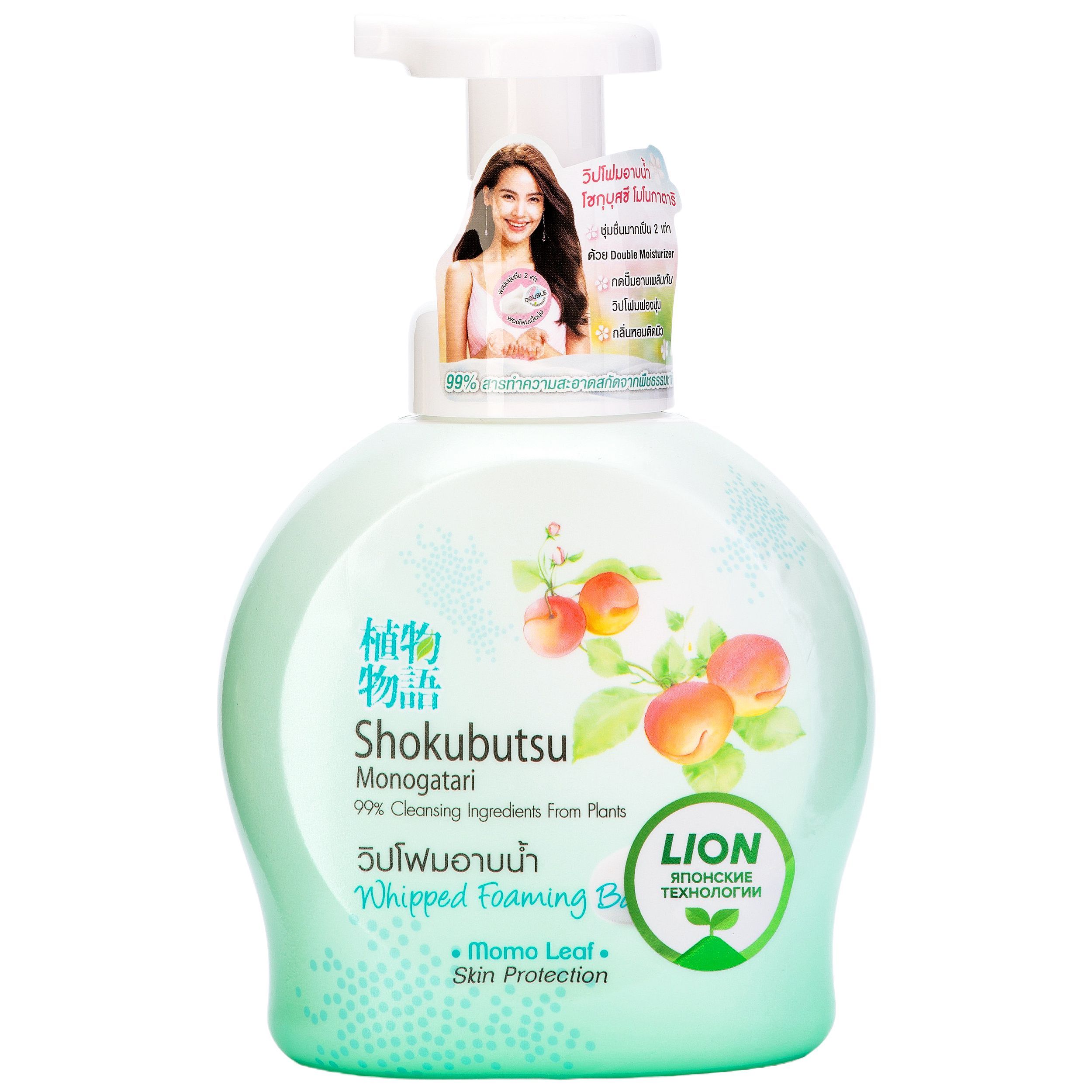 Lion Thai Shokubutsu Monogatari Momo Leaf Гель-пена для душа густая с экстрактом Листьев момо 450 мл