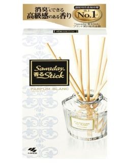 Kobayashi Sawaday Stick Parfum Blanc Натуральный аромадиффузор для дома с древесным цветочно-цитрусовым ароматом стеклянный флакон 70 мл + 8 палочек