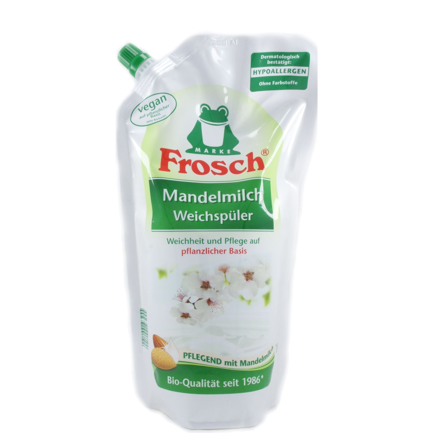 Frosch Концентрированный ополаскиватель для белья Миндальное молочко 1 л на 40 стирок в мягкой упаковке
