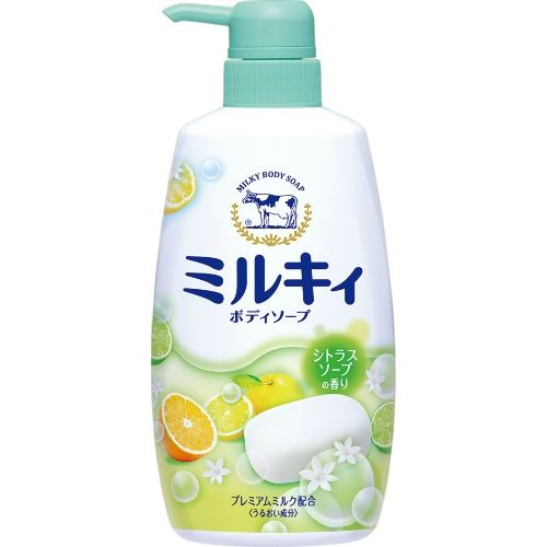 Cow Brand Milky body soap Жидкое мыло для тела с керамидами и молочными протеинами аромат цитрусовых 550 мл