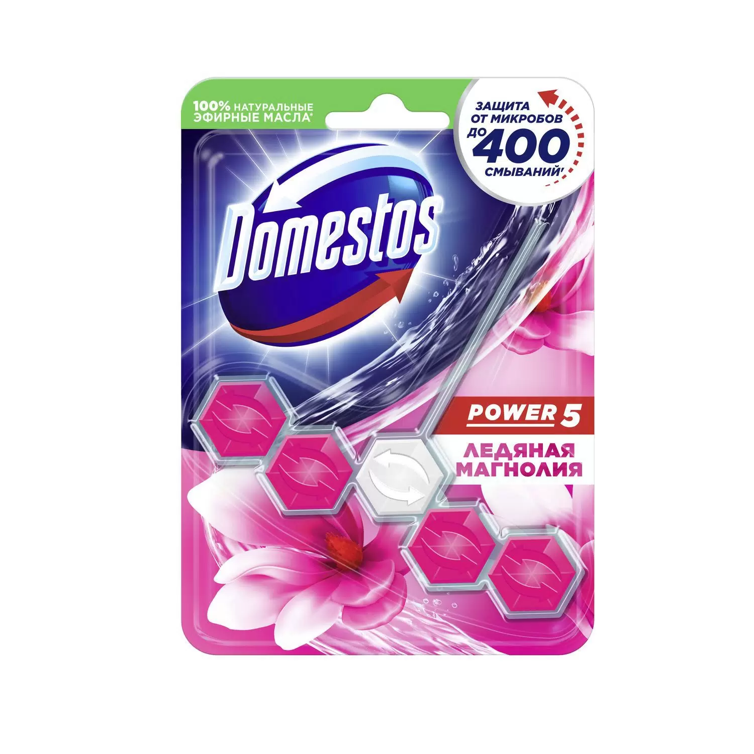 Domestos Power 5 Блок для очищения унитаза с хлором Ледяная Магнолия 55 гр