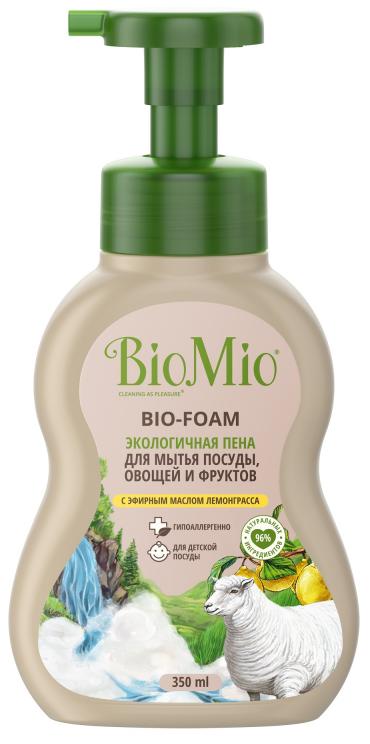 BioMio Bio-Foam Экологичная пена для мытья посуды, овощей и фруктов с эфирным маслом Лемонрасса 350 мл