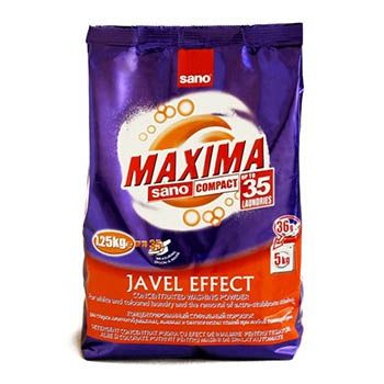 SANO Maxima Javel Effect Концентрированный универсальный стиральный порошок с эффективным пятновыводителем 1.25 кг на 35 стирок