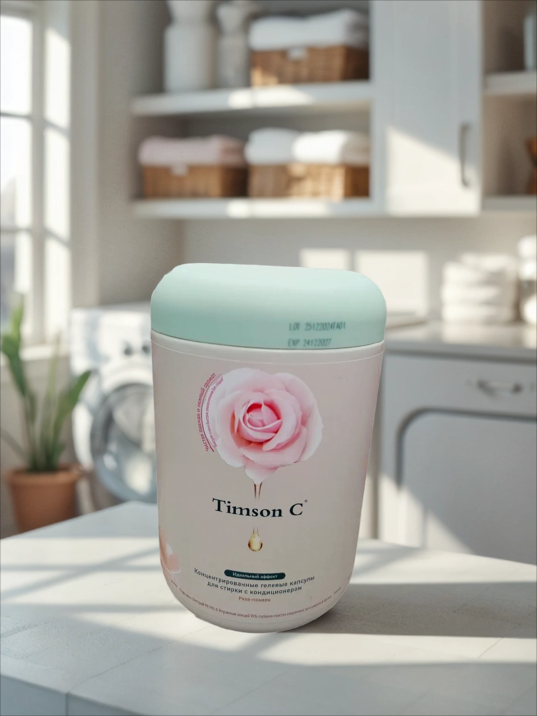 Timson C Концентрированные гелевые капсулы для стирки с кондиционером Роза и Помело 80 шт 800 гр