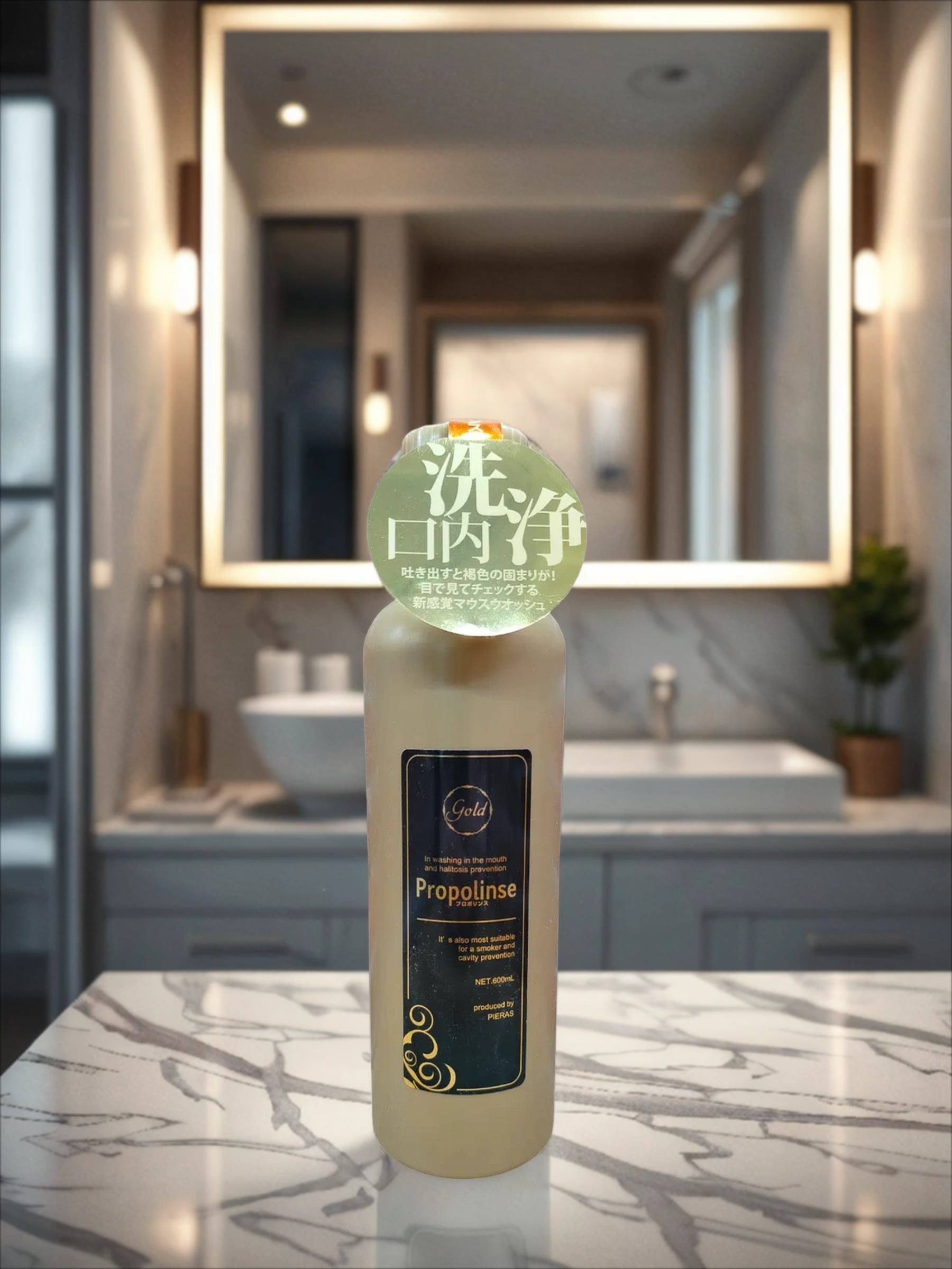 Pieras Propolinse Gold Ополаскиватель для полости рта спиртовой разрушающий и окрашивающий налет против сухости во рту со вкусом Апельсин и мята 600 мл
