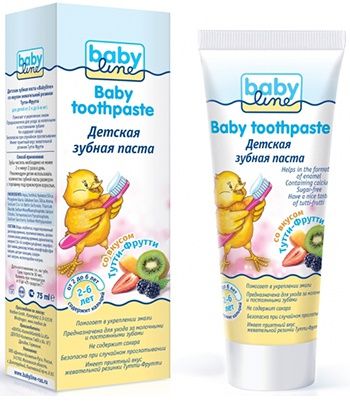 BabyLine Детская зубная паста от 2 до 6 лет со вкусом Тутти-Фрутти жевачки 75 мл
