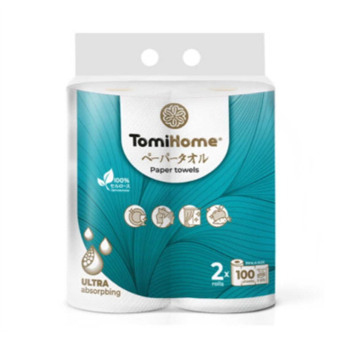 TomiHome Полотенца бумажные двухслойные ультравпитывающие 100 листов 2 рулона