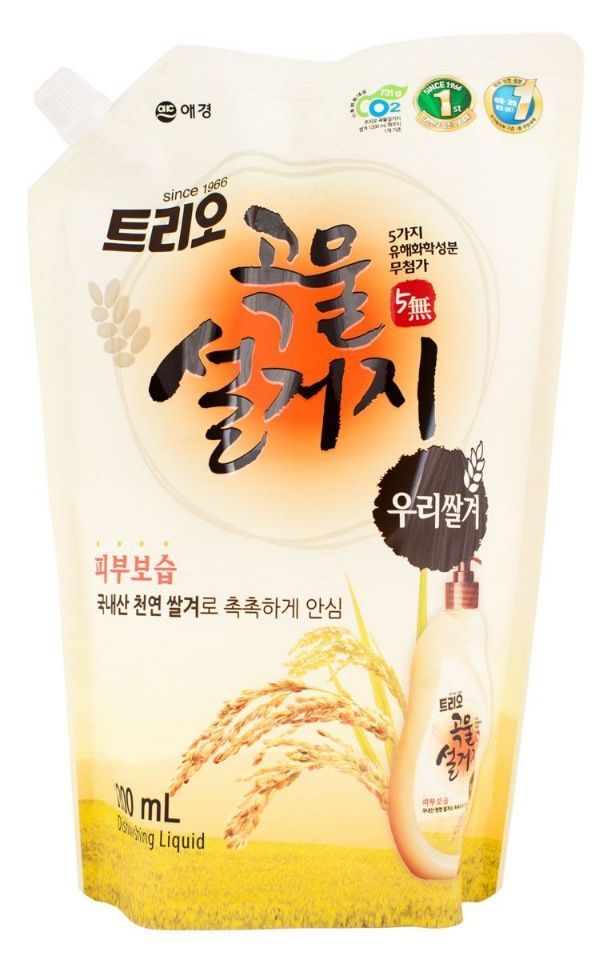 Aekyung Trio Rice Bran Средство для мытья посуды Рисовые отруби 1.2 л в мягкой упаковке