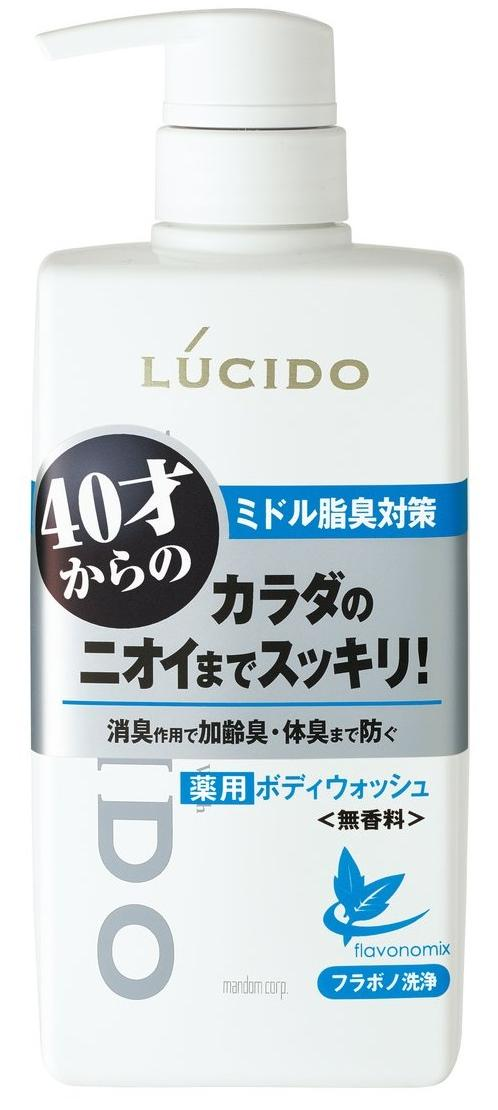 Mandom Lucido Мужское жидкое мыло для нейтрализации неприятного запаха с антибактериальным эффектом и флавоноидами для мужчин после 40 лет 450 мл